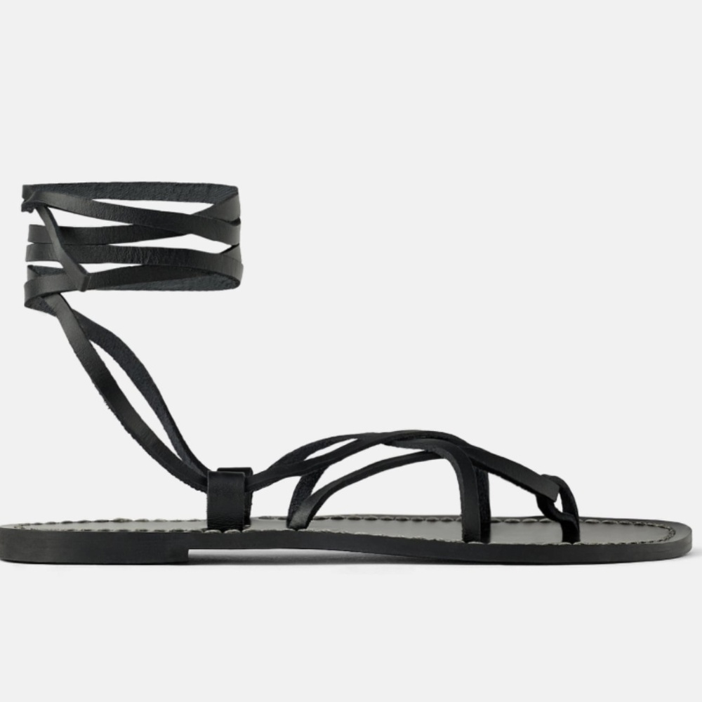 Low Heeled Strappy Leather Sandals